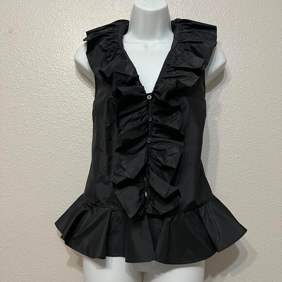 Lauren Ralph Lauren Black Silk Ruffle Top M - Picture 1 of 6